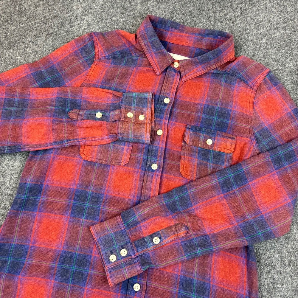 Mossimo Supply Co Red Blue Plaid Flannel Button Down Shirt Womens Size Large